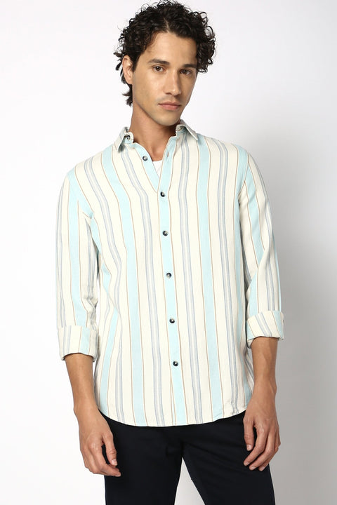 Aqua Striped Cotton Shirt - Shirt - 240527896