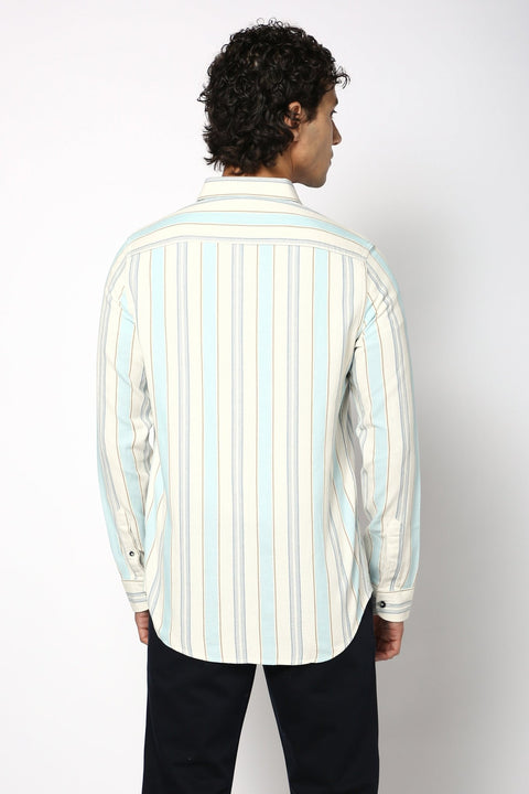 Aqua Striped Cotton Shirt - Shirt - 240527896