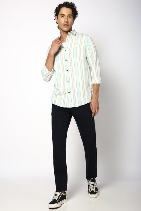 Aqua Striped Cotton Shirt - Shirt - 240527896