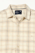 BEIGE CHECKERED HALF SLEEVE COTTON SLUB SHIRT-Shirts - 250731667