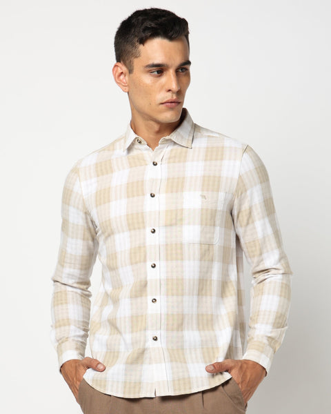 Beige Checkered Tailored Fit Shirt - Shirts - 250531158