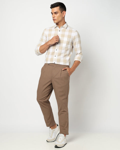 Beige Checkered Tailored Fit Shirt - Shirts - 250531158