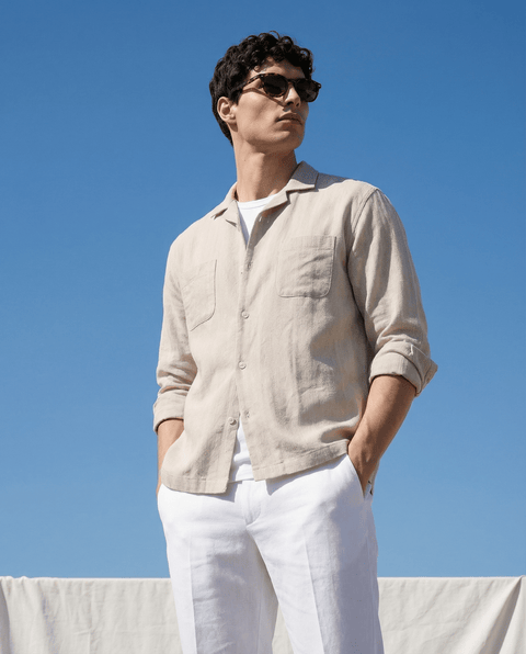 BEIGE CUBAN COLLAR RELAXED FIT SHIRT-Shirt - 250932609