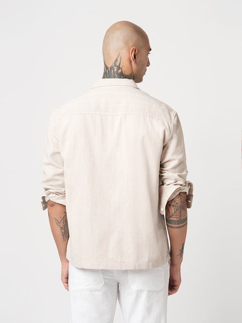 BEIGE CUBAN COLLAR RELAXED FIT SHIRT-Shirt - 250932609