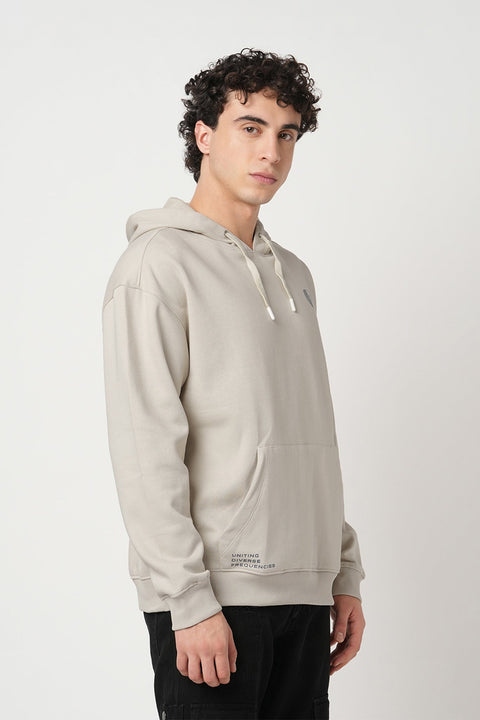 BEIGE FLEECE PULLOVER HOODIE - Sweatshirt - 250960107