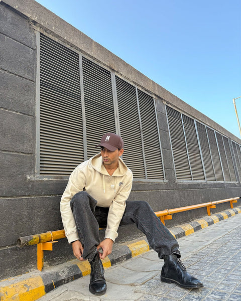 BEIGE FLEECE PULLOVER HOODIE - Sweatshirt - 250960107