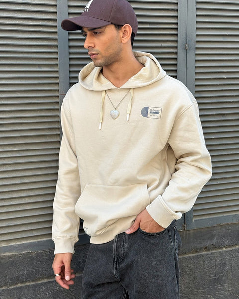 BEIGE FLEECE PULLOVER HOODIE - Sweatshirt - 250960107