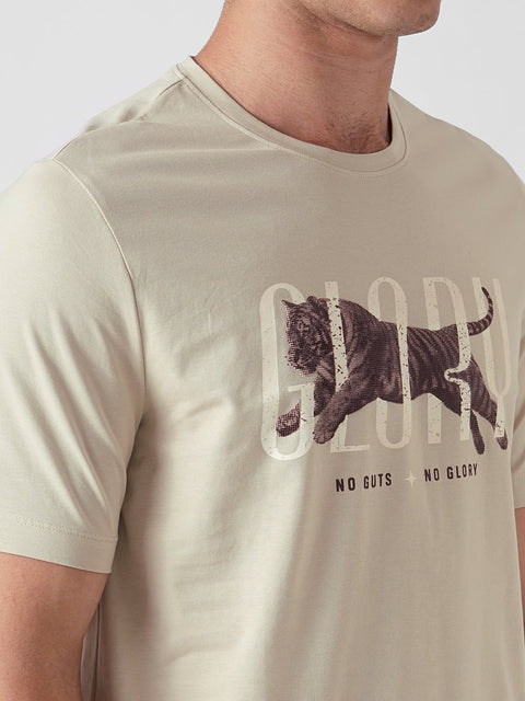 BEIGE GRAPHIC ROUND NECK T - SHIRT - T Shirt - 250930884