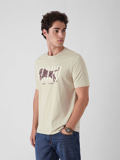 BEIGE GRAPHIC ROUND NECK T - SHIRT - T Shirt - 250930884