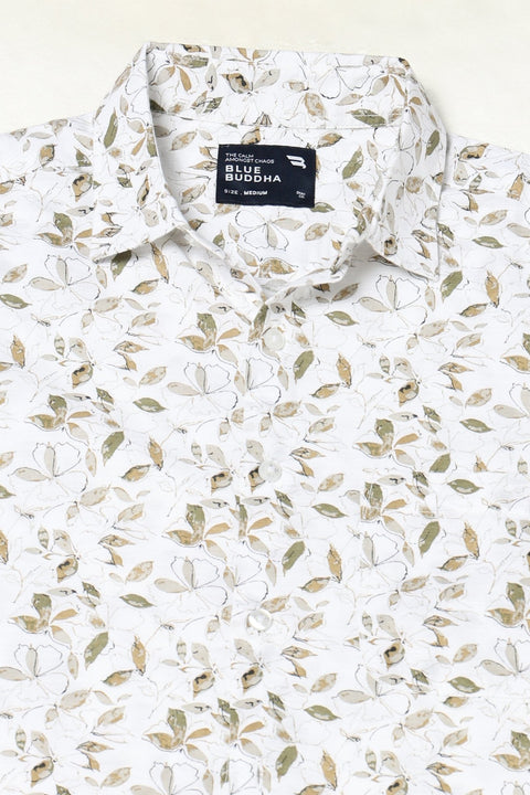 BEIGE LEAF PRINTED HALF SLEEVE SHIRT-Shirt - 250731842