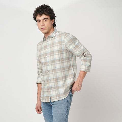 BEIGE OXFORD CHECKERED SHIRT-Shirt - 251033115