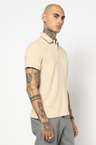 BEIGE PLAIN HALF SLEEVE POLO - T Shirt - 2506301298