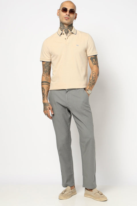 BEIGE PLAIN HALF SLEEVE POLO - T Shirt - 2506301298