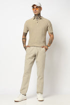 BEIGE PLAIN PLEATED MENS TROUSER - Trousers - 250740531