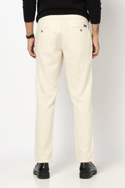 BEIGE PLAIN TRAVELLER FIT COTTON MENS TROUSER - Trousers - 250840974