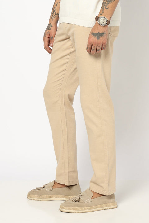 BEIGE PLAIN TRAVELLER FIT COTTON TROUSER - Trousers - 250840889