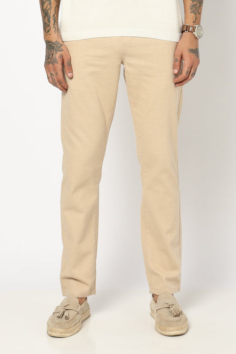 BEIGE PLAIN TRAVELLER FIT COTTON TROUSER - Trousers - 250840889