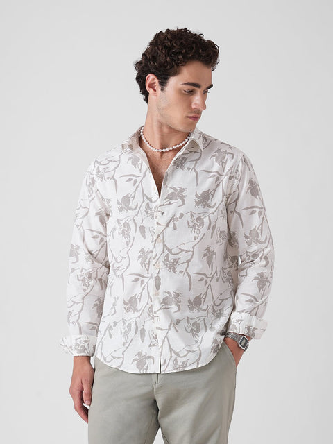 BEIGE PRINTED SLUB COTTON SHIRT-Shirt - 251133946