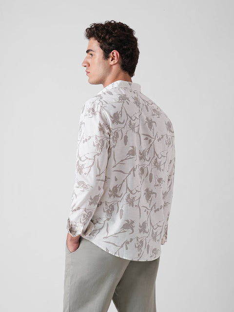 BEIGE PRINTED SLUB COTTON SHIRT-Shirt - 251133946