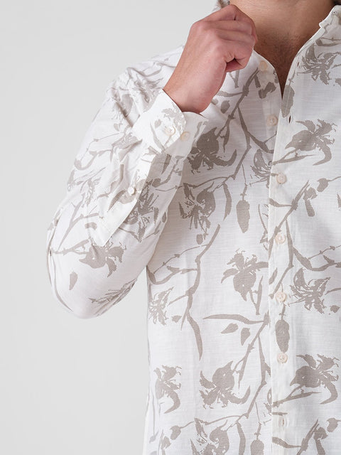 BEIGE PRINTED SLUB COTTON SHIRT-Shirt - 251133946