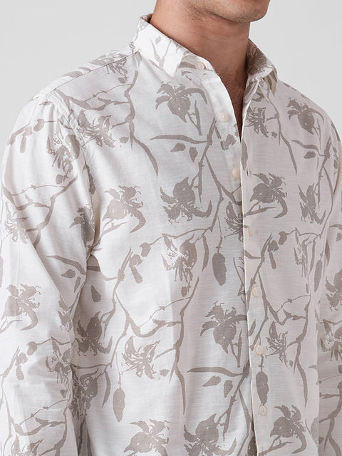 BEIGE PRINTED SLUB COTTON SHIRT-Shirt - 251133946