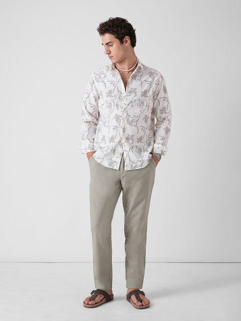 BEIGE PRINTED SLUB COTTON SHIRT-Shirt - 251133946