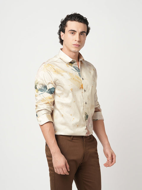 BEIGE SATIN PRINTED SHIRT-Shirt - 251033200