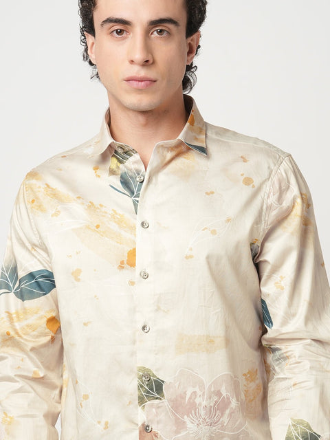 BEIGE SATIN PRINTED SHIRT-Shirt - 251033200