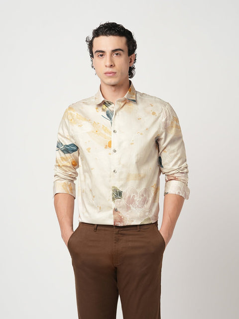 BEIGE SATIN PRINTED SHIRT-Shirt - 251033200