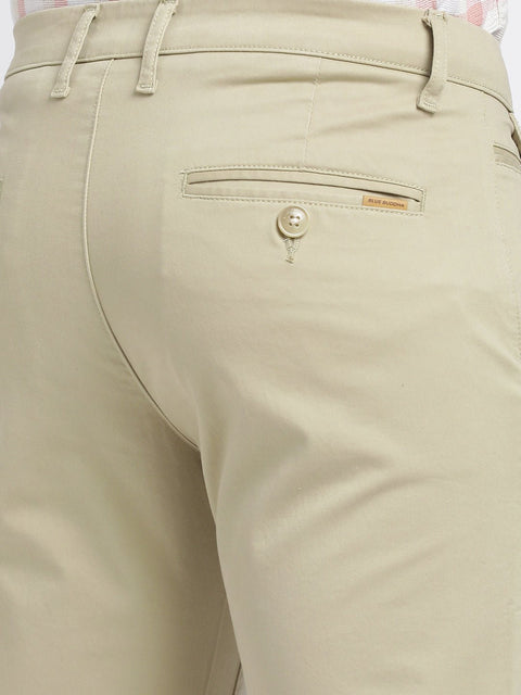 Beige Slim Fit Cotton Trousers - Trousers - 240540164