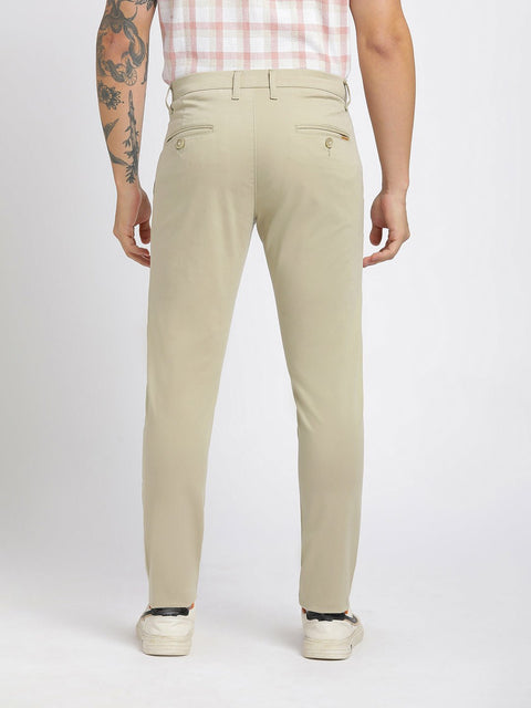 Beige Slim Fit Cotton Trousers - Trousers - 240540164