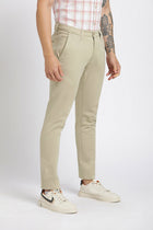 Beige Slim Fit Cotton Trousers - Trousers - 240540164