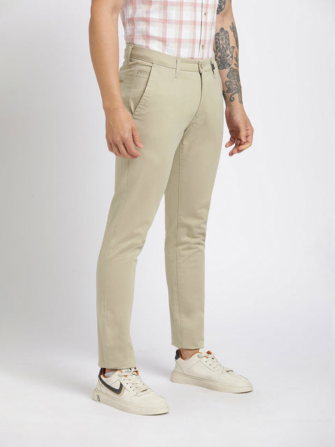 Beige Slim Fit Cotton Trousers - Trousers - 240540164