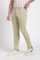 Beige Slim Fit Cotton Trousers - Trousers - 240540164