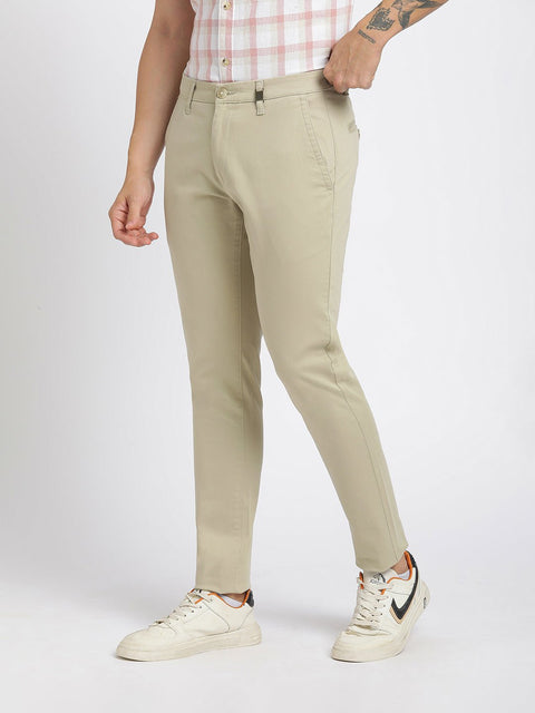 Beige Slim Fit Cotton Trousers - Trousers - 240540164