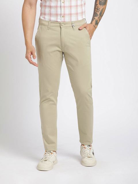 Beige Slim Fit Cotton Trousers - Trousers - 240540164