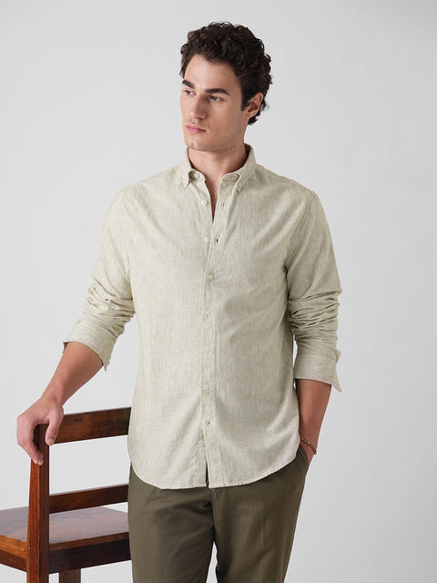 BEIGE SLUB COTTON TAILORED SHIRT-Shirt - 260134910