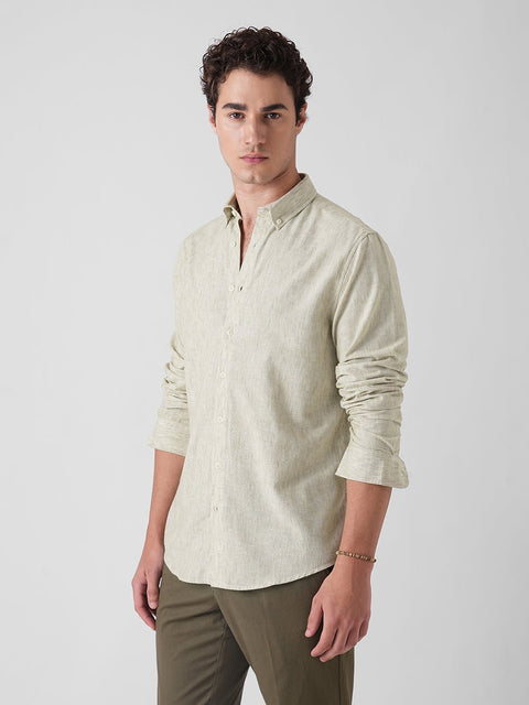 BEIGE SLUB COTTON TAILORED SHIRT-Shirt - 260134910