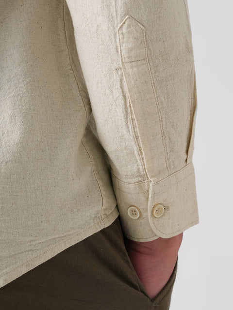 BEIGE SLUB MANDARIN COLLAR SHIRT-Shirt - 260134731