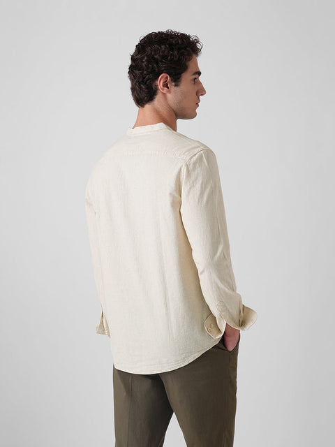 BEIGE SLUB MANDARIN COLLAR SHIRT-Shirt - 260134731