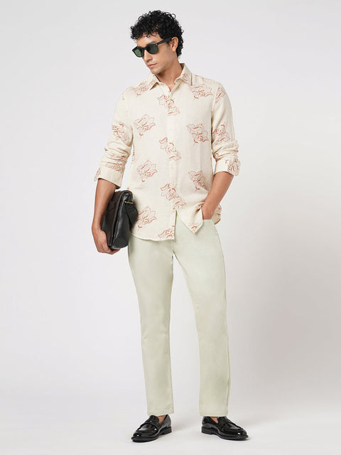 BEIGE STRAIGHT FIT DOBBY TROUSER - Trousers - 251241612