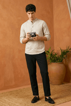 BEIGE STRIPED DOBBY KURTA - Kurta - 251133891