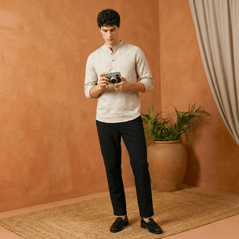 BEIGE STRIPED DOBBY KURTA - Kurta - 251133891