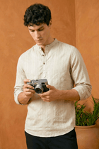 BEIGE STRIPED DOBBY KURTA - Kurta - 251133891