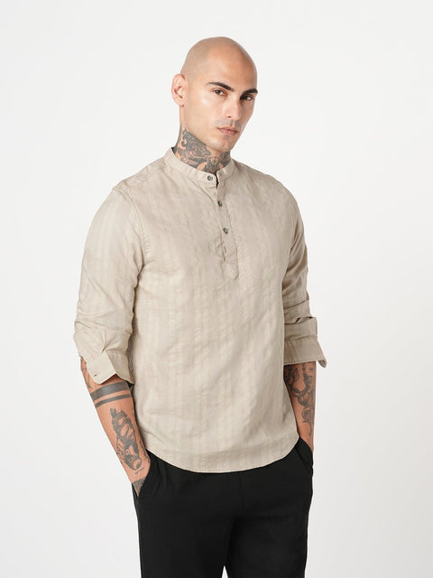 BEIGE STRIPED DOBBY KURTA - Kurta - 251133891