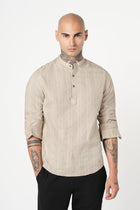 BEIGE STRIPED DOBBY KURTA - Kurta - 251133891