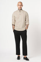 BEIGE STRIPED DOBBY KURTA - Kurta - 251133891