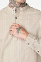 BEIGE STRIPED DOBBY KURTA - Kurta - 251133891