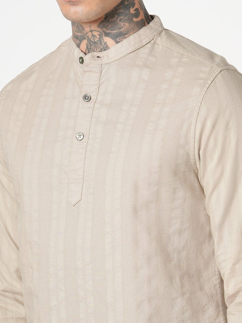 BEIGE STRIPED DOBBY KURTA - Kurta - 251133891