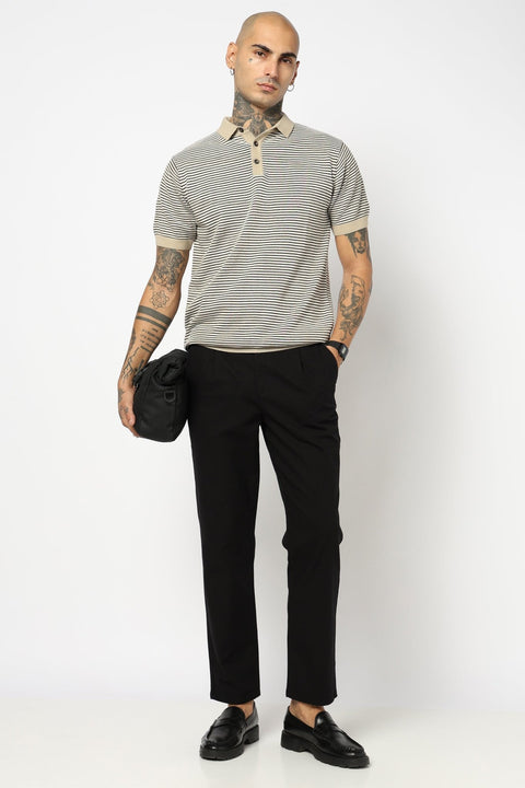 BEIGE STRIPED FLATKNIT POLO - T Shirt - 250830667